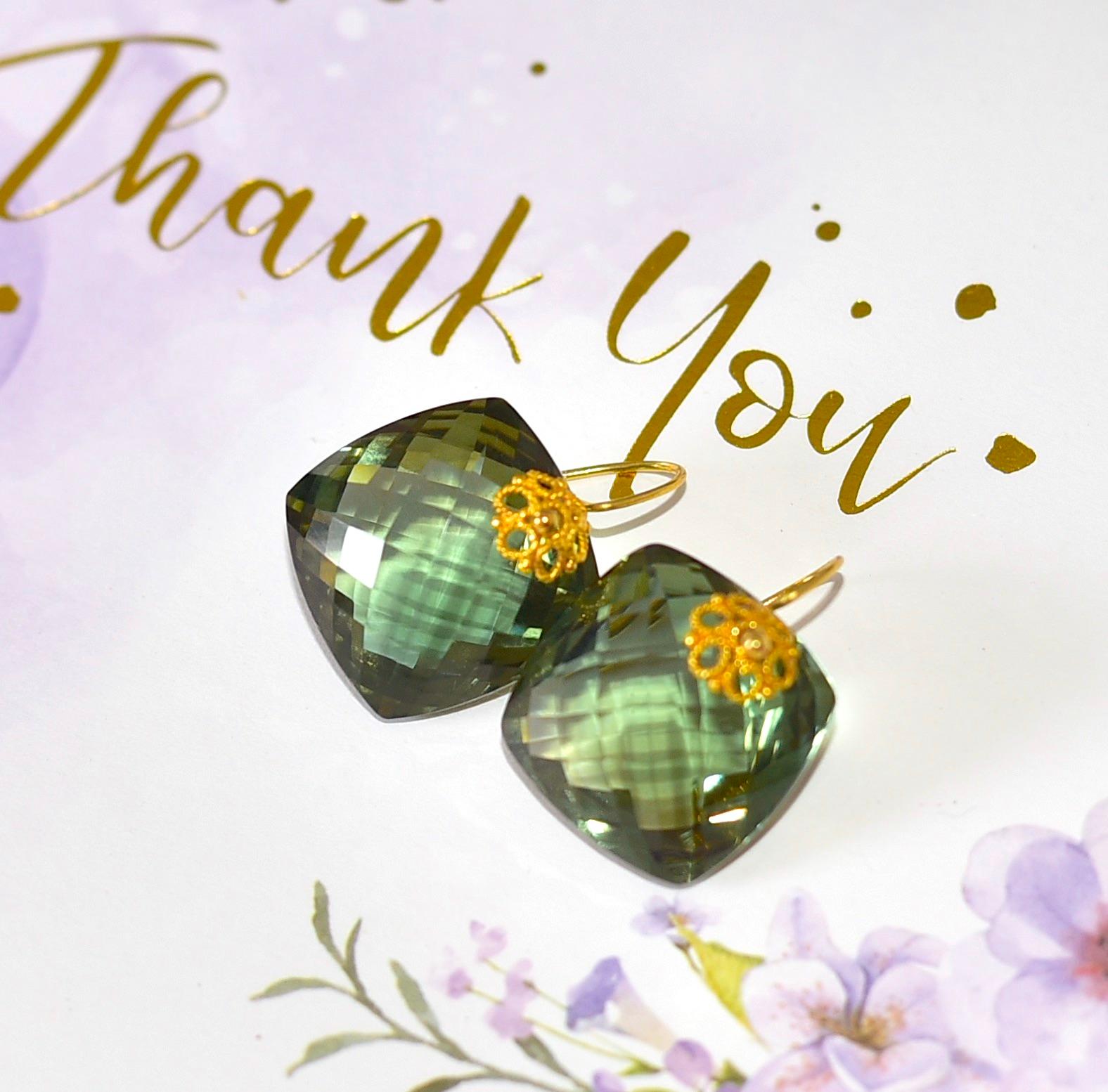 Modern Green Amethyst Earrings in 18K Solid Yellow Gold