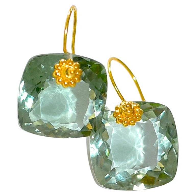 Green Amethyst Earrings in 18K Solid Yellow Gold