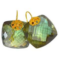 Green Amethyst Earrings in 18K Solid Yellow Gold