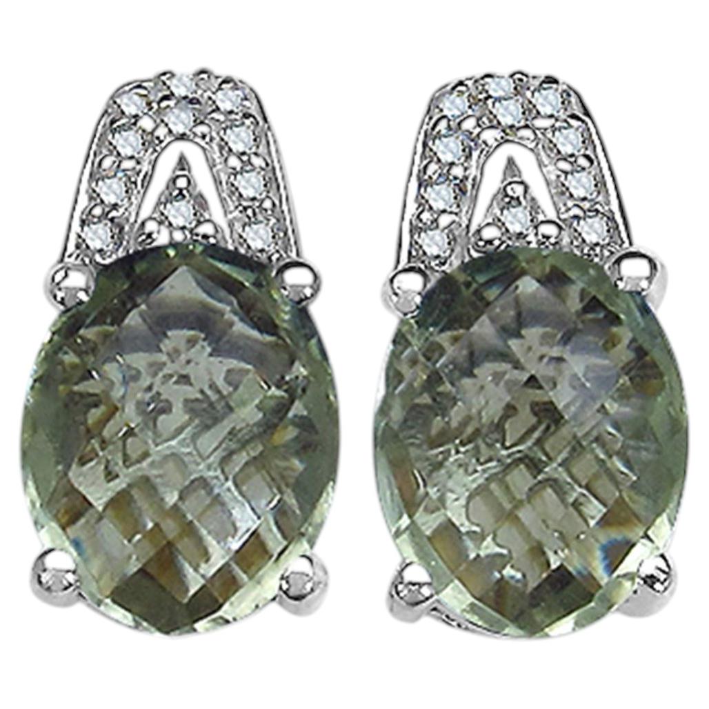Pendientes de amatista verde con diamantes 5,42 quilates Plata de ley