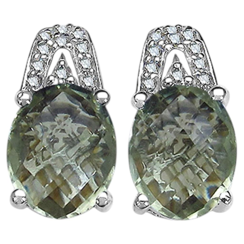 Pendientes de amatista verde con diamantes 5,42 quilates Plata de ley