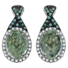 Boucles d'oreilles en améthyste verte avec diamants blancs 2,48 carats en argent sterling