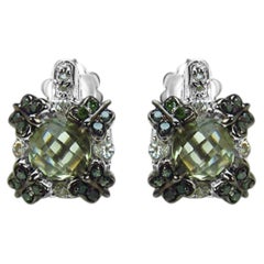 Green Amethyst Earrings With White Sapphire 2.86 Carats Sterling Silver