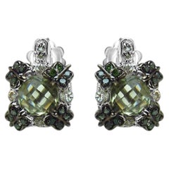 Grüne Amethyst-Ohrringe mit weißem Saphir 2,86 Karat Sterling Silber