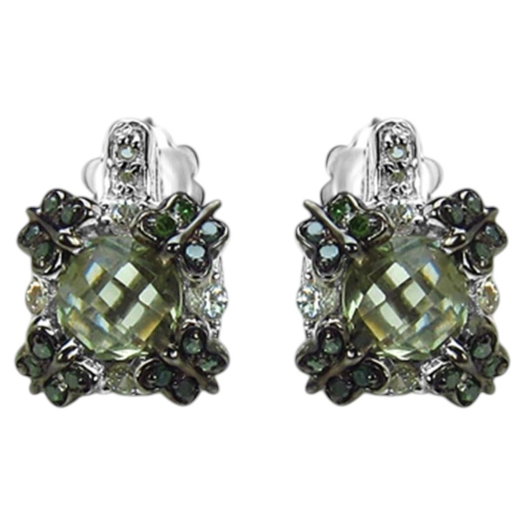 Green Amethyst Earrings With White Sapphire 2.86 Carats Sterling Silver