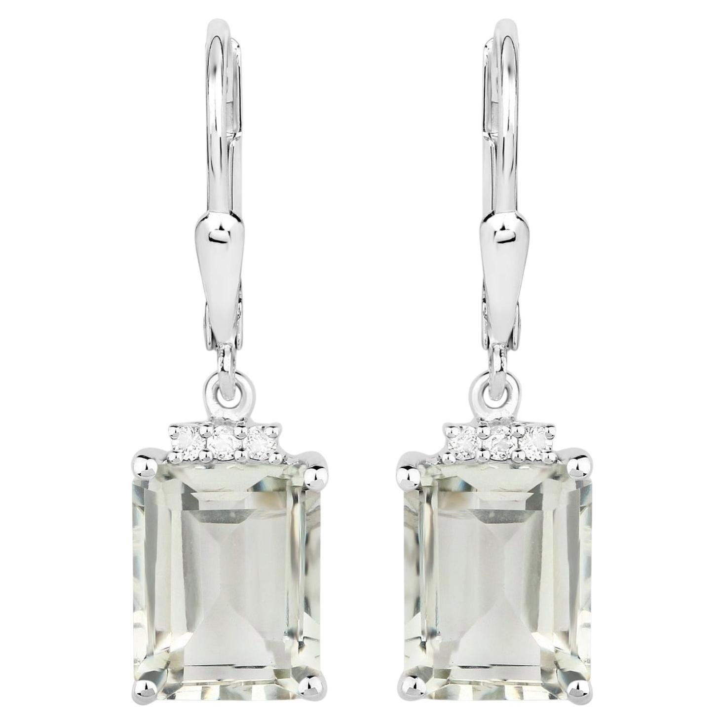 Green Amethyst Earrings With White Topaz 7.2 Carats Sterling Silver