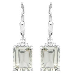 Grüne Amethyst-Ohrringe mit weißem Topas 7,2 Karat Sterling Silber