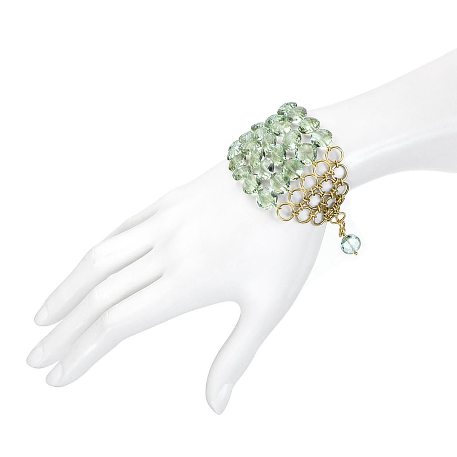 Green Amethyst Gold Five Row Mesh Bracelet In New Condition In Westport, CT