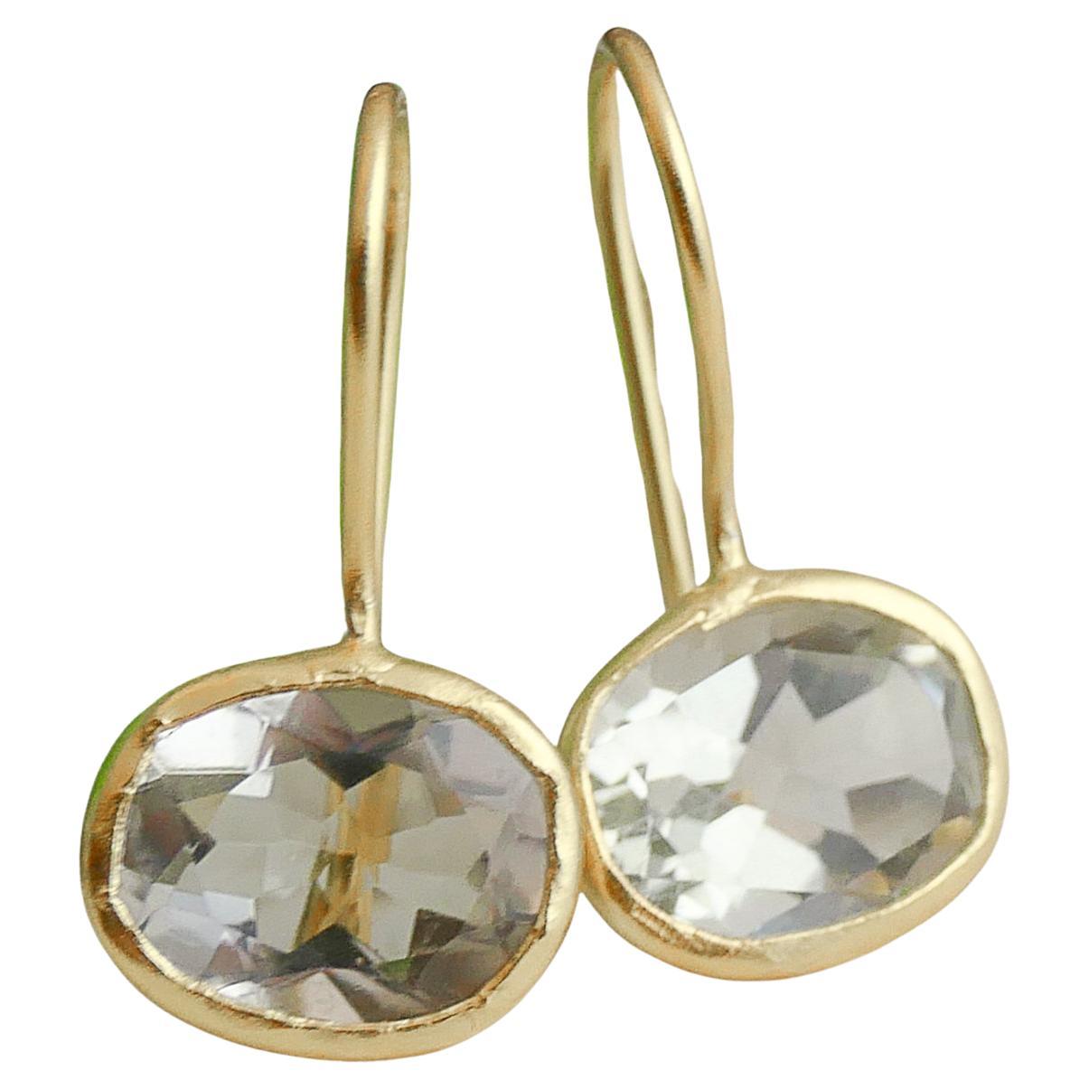 Green Amethyst Gold Plated Sterling Silver Drop Earrings