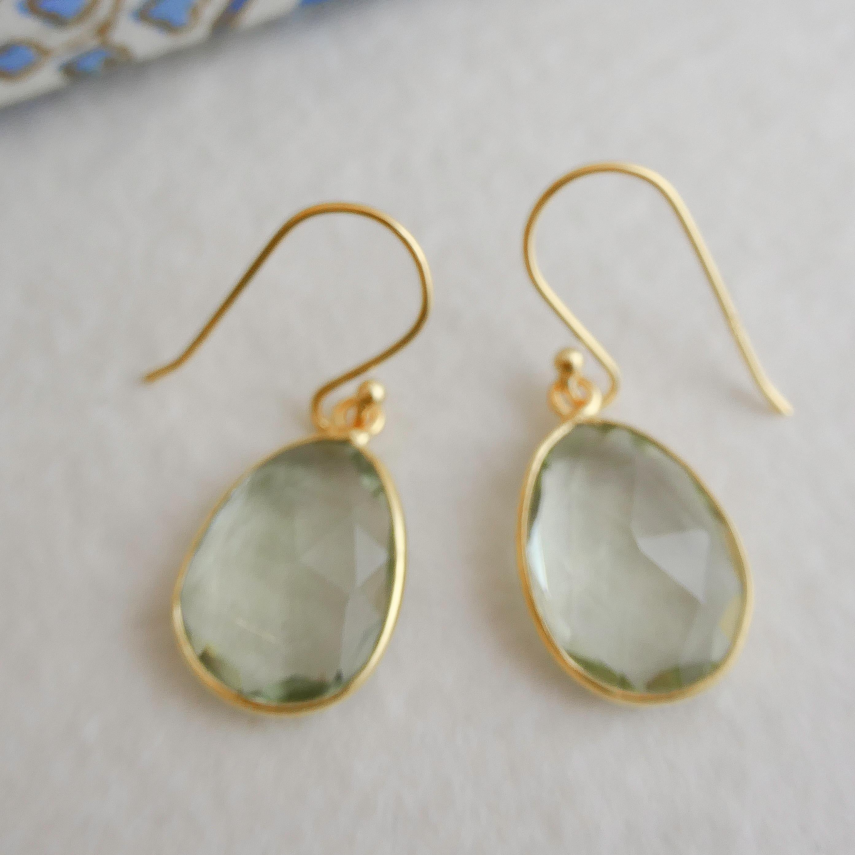 Women's Green Amethyst Gold Plated Sterling Silver Drop Dangle Earrings For Sale