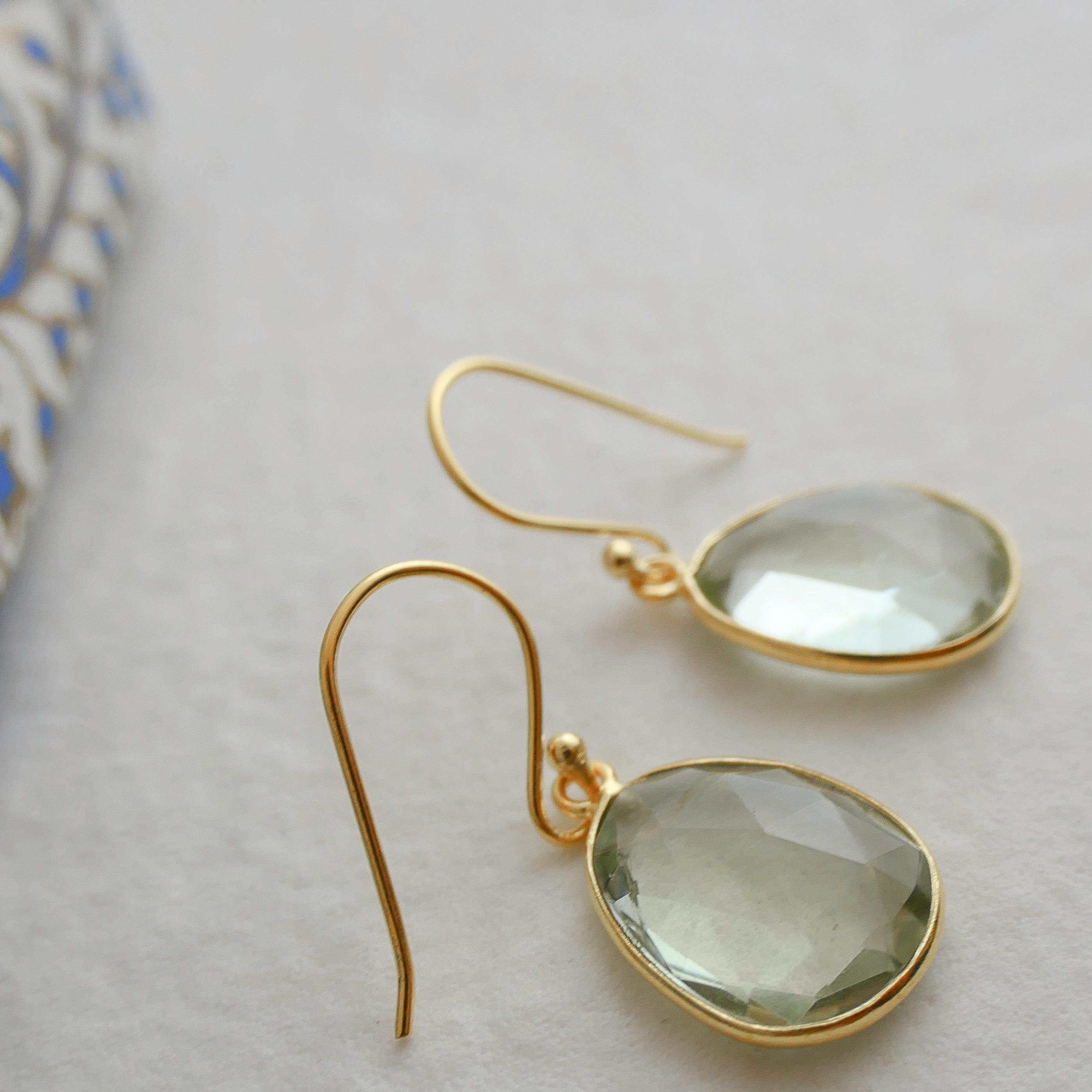 Green Amethyst Gold Plated Sterling Silver Drop Dangle Earrings For Sale 1