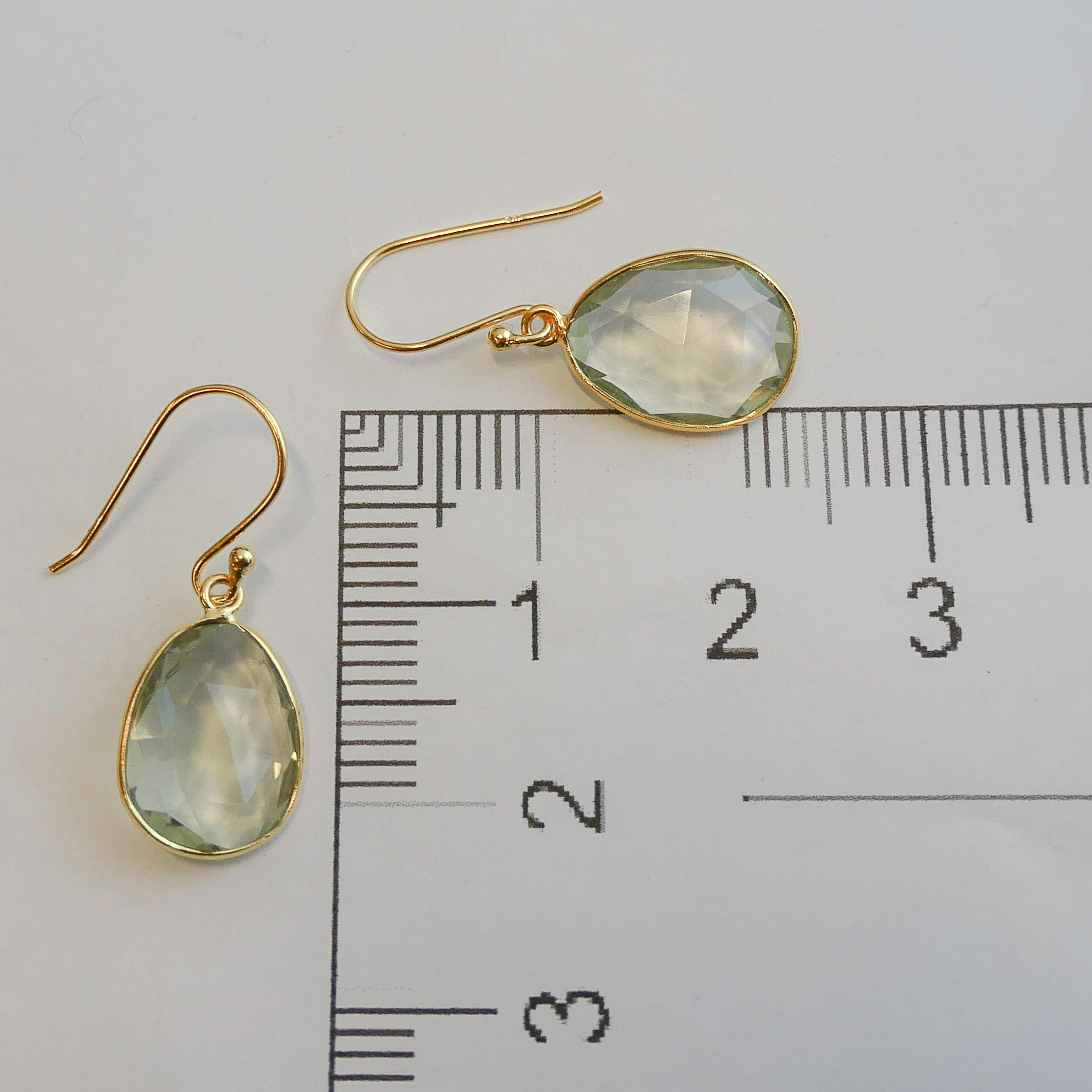 Green Amethyst Gold Plated Sterling Silver Drop Dangle Earrings For Sale 2