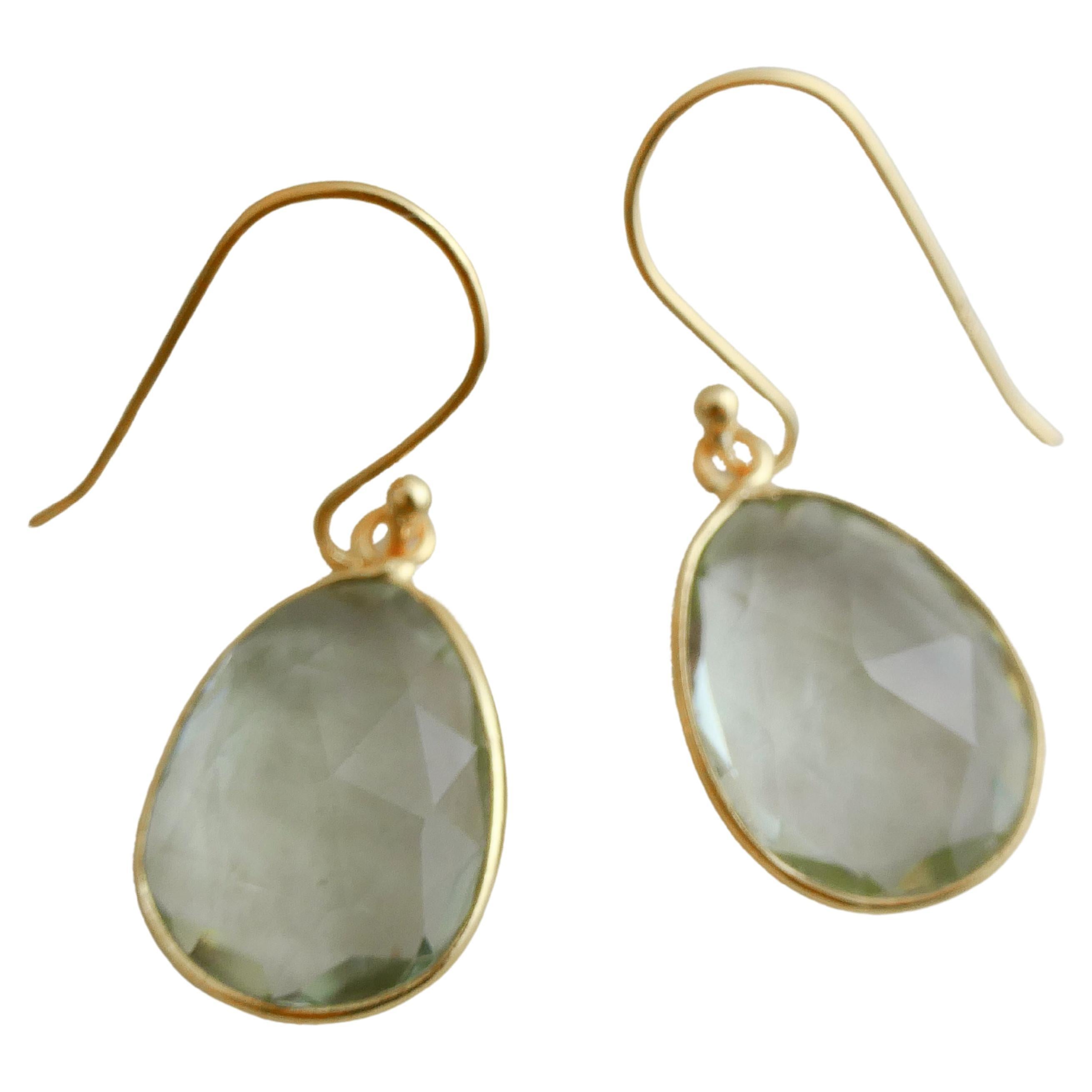 Green Amethyst Gold Plated Sterling Silver Drop Dangle Earrings