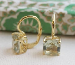 Green Amethyst Gold Plated Sterling Silver Leverback Earrings