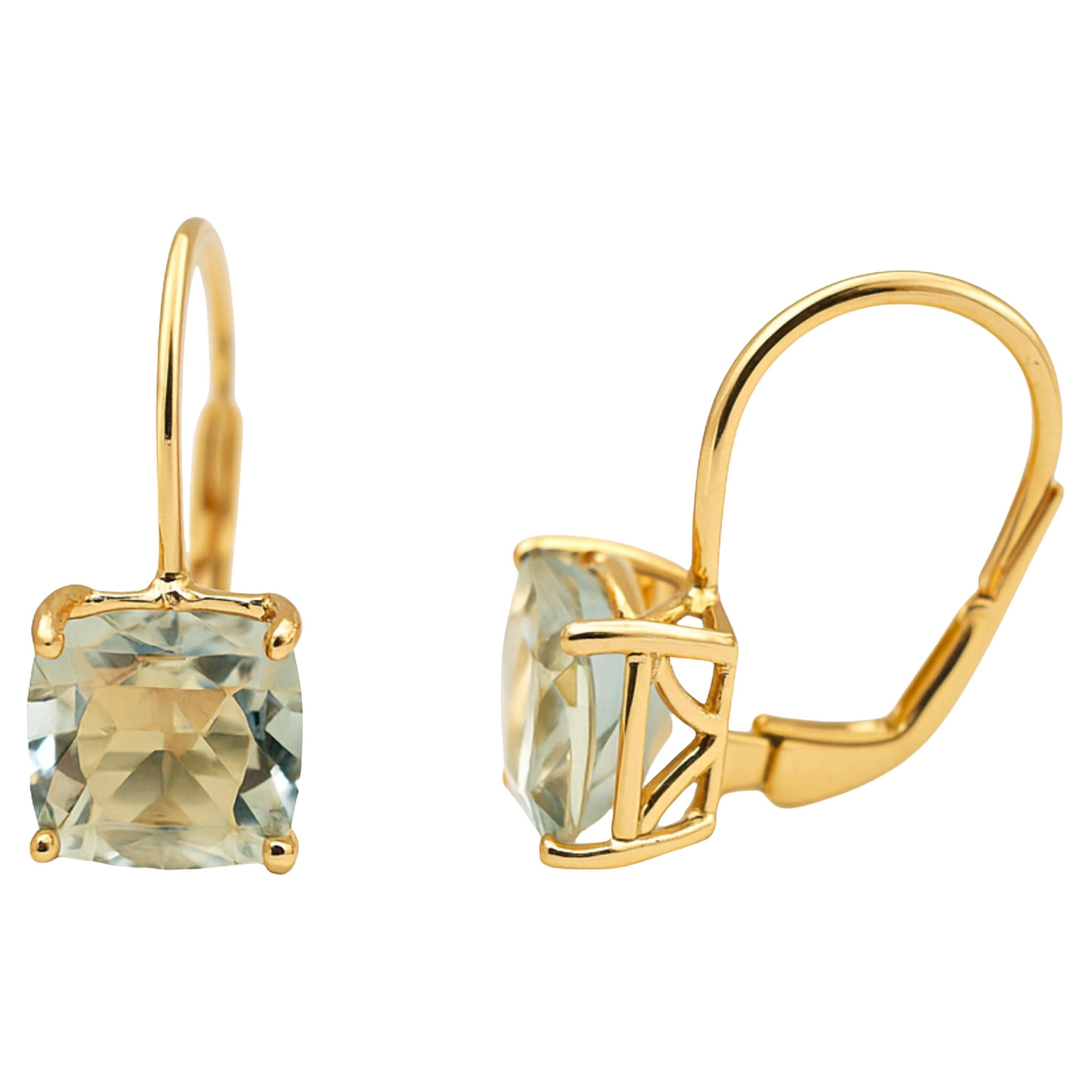 Green Amethyst Gold Plated Sterling Silver Leverback Earrings