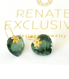 Green Amethyst Heart Shape Earrings in 18K Solid Yellow Gold
