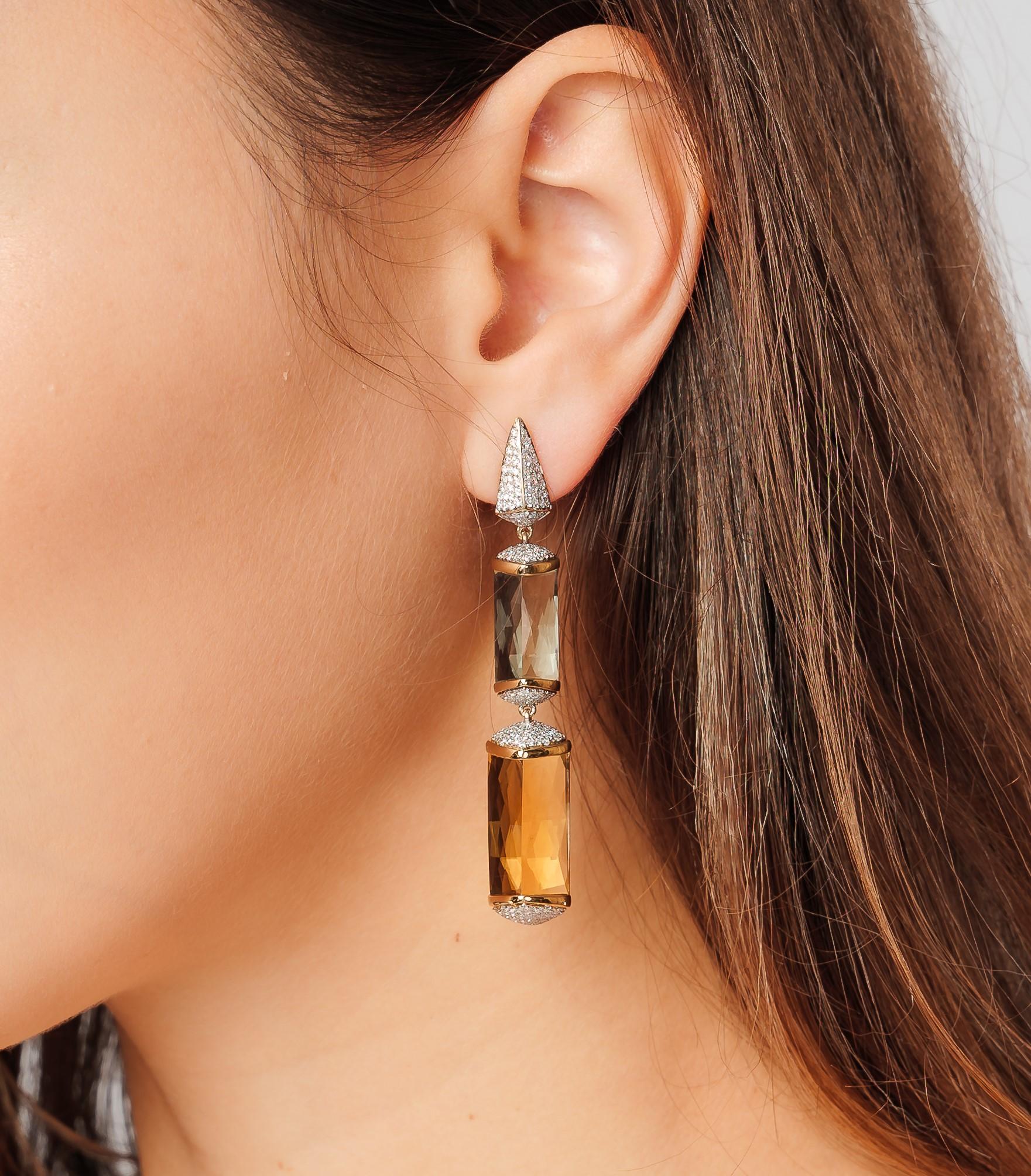 Happy Moods Collection -  this particular collection uses a vibrant variety of color gemstones to reflect the different feelings of happiness. Presenting our unique mismatch gemstone earrings perfect for warm sunny days featuring Honey Quartz and