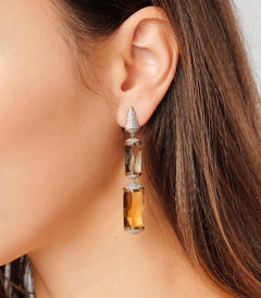 Sunita Nahata Green Amethyst and Honey Quartz Earrings in 18KYG with Diamond.