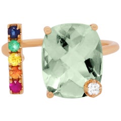 Green Amethyst, Multicolor Sapphire Rainbow Ring Green Amethyst, Multicolor Sapphire Rainbow Ring