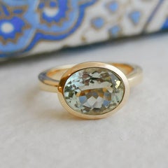 Green Amethyst Oval Gold Plated Sterling Silver Ring