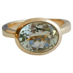 Green Amethyst Oval Gold Plated Sterling Silver Ring