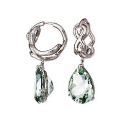 AENEA Green Amethyst Palladium Drop Earrings