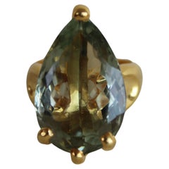 Green Amethyst Pear Gold Cocktail Ring