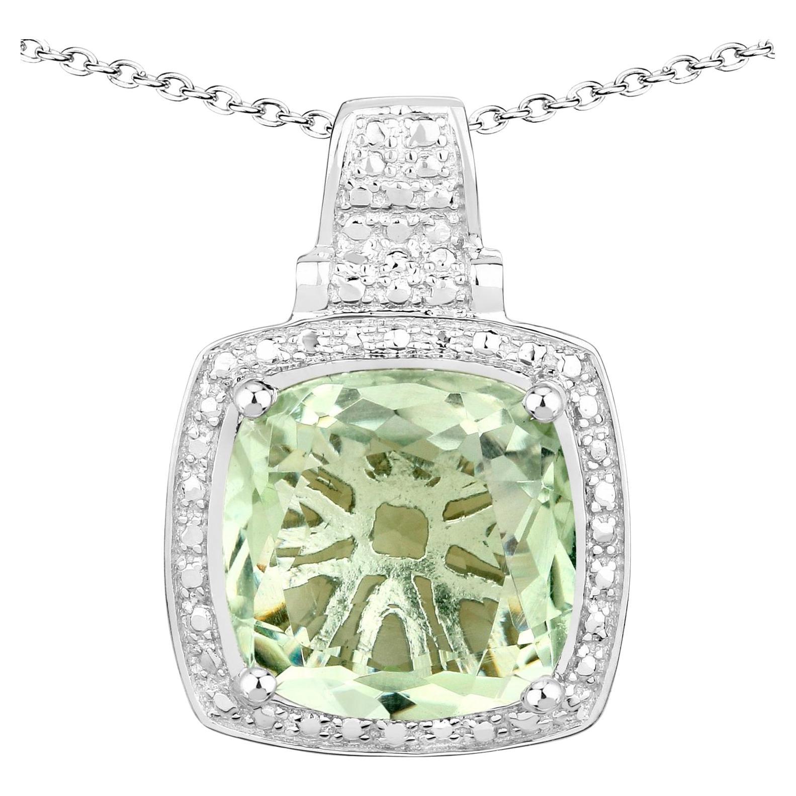 Collier pendentif améthyste verte de 5,45 carats en argent sterling en vente