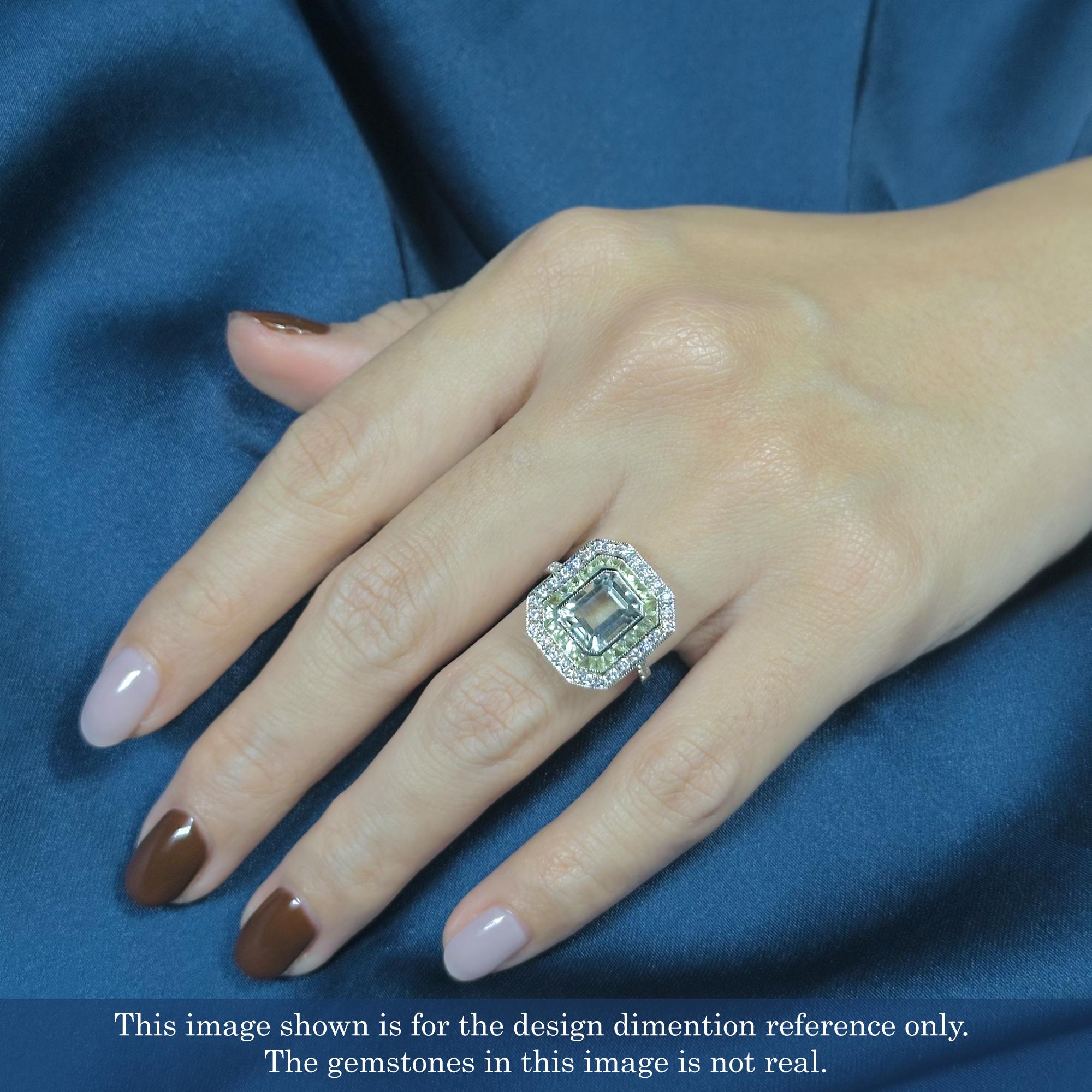 Green Amethyst Peridot Diamond Art Deco Style Engagement Ring in 14K White Gold For Sale 3