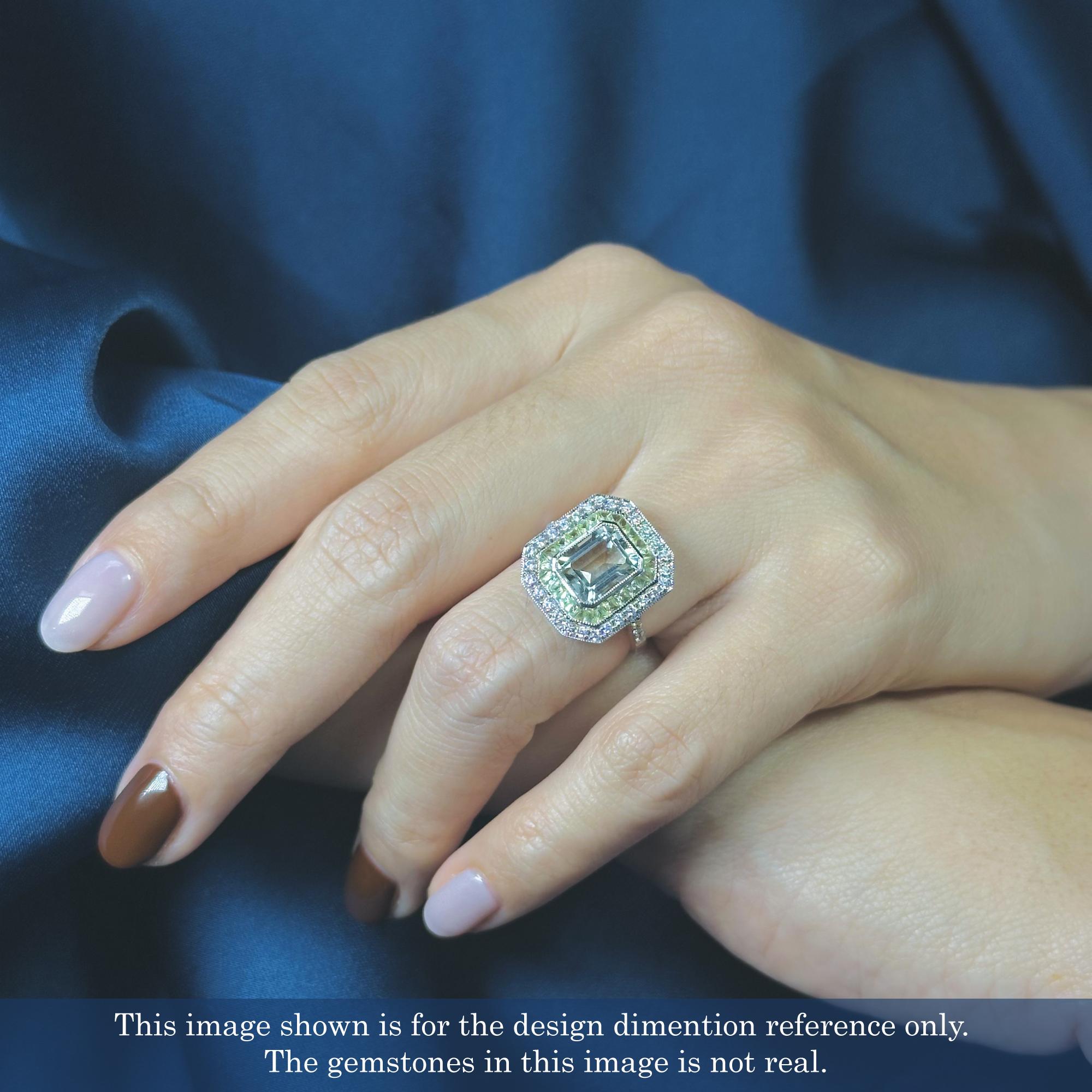 Green Amethyst Peridot Diamond Art Deco Style Engagement Ring in 14K White Gold For Sale 4