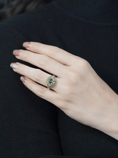 Green Amethyst Peridot Diamond Art Deco Style Ring in 14K White Gold