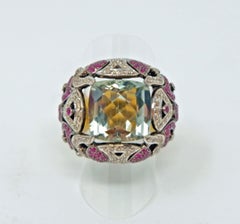 Green Amethyst Pink Sapphire and Diamond Ring
