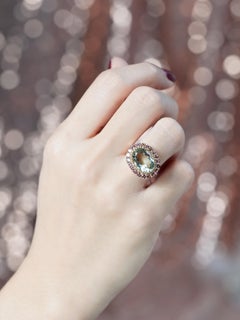 Cocktailring im Vintage-Stil mit grünem Amethyst und rosa Turmalin in ovaler Form aus 14-karätigem Gold