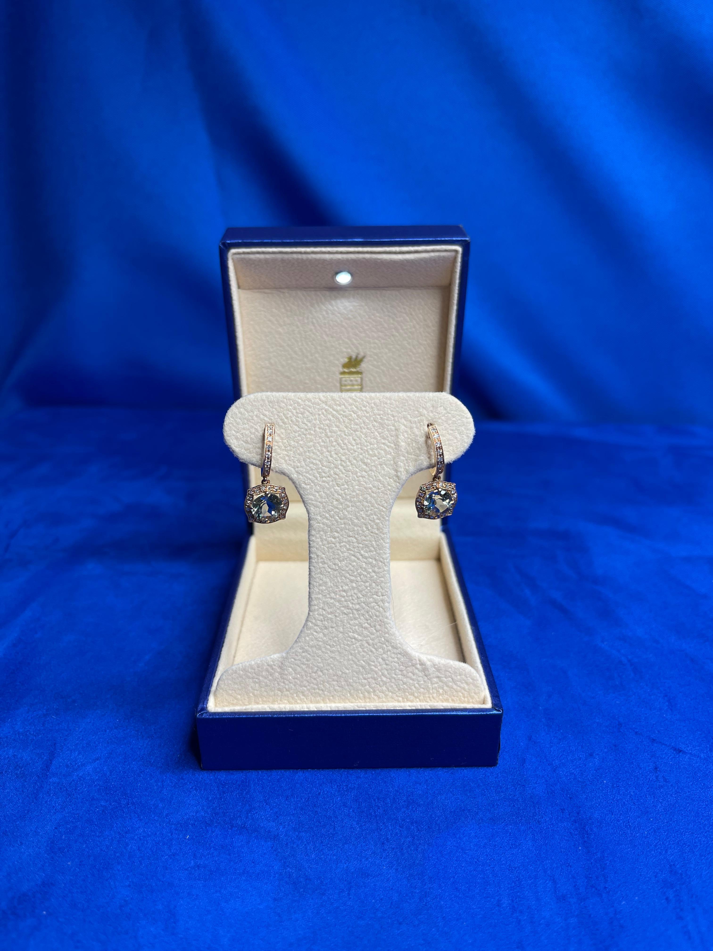 Huggie-Tropfen-Ohrringe aus 14 Karat Roségold mit grünem Amethyst und Prasiolith-Diamant (Moderne) im Angebot