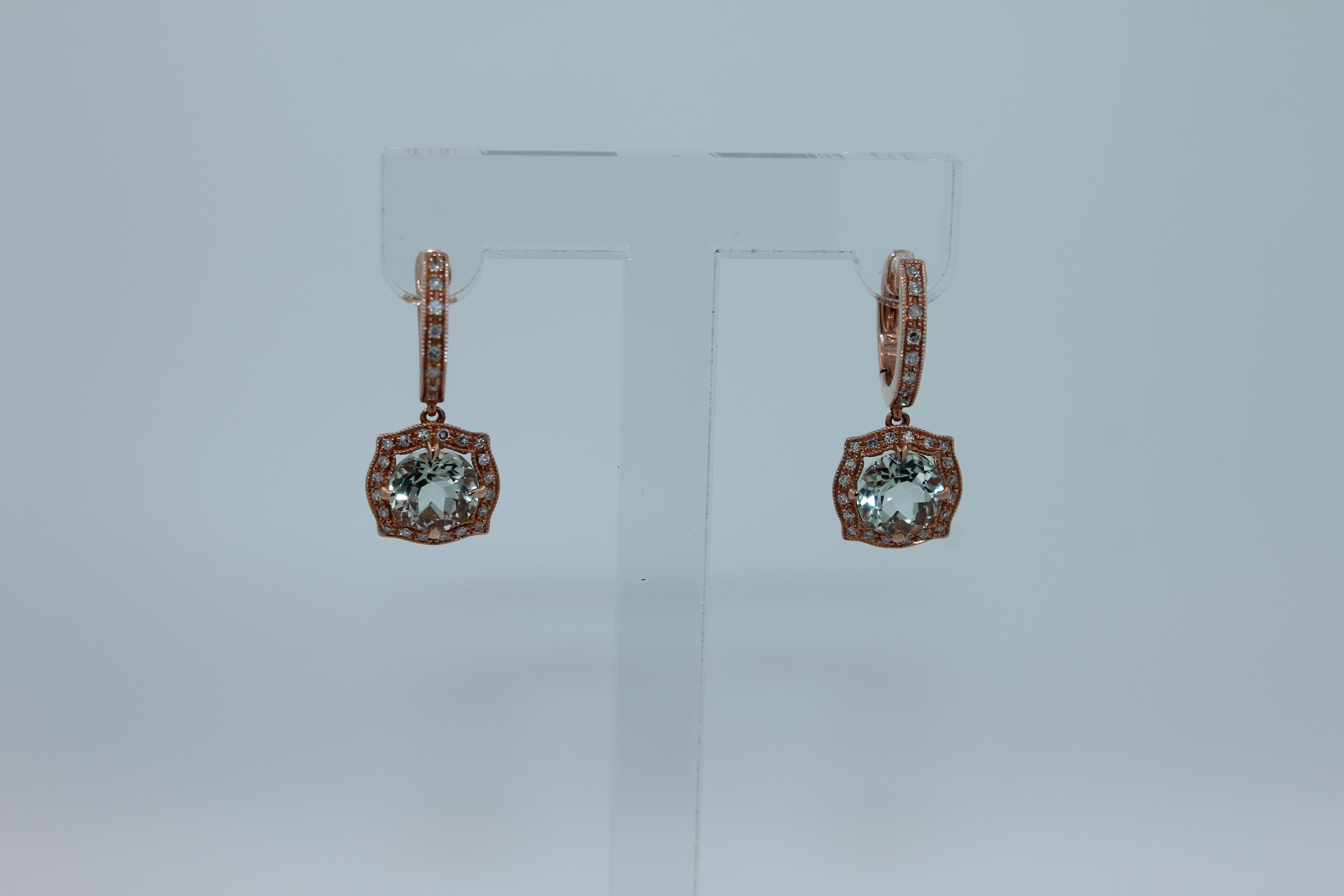 Huggie-Tropfen-Ohrringe aus 14 Karat Roségold mit grünem Amethyst und Prasiolith-Diamant im Angebot 2