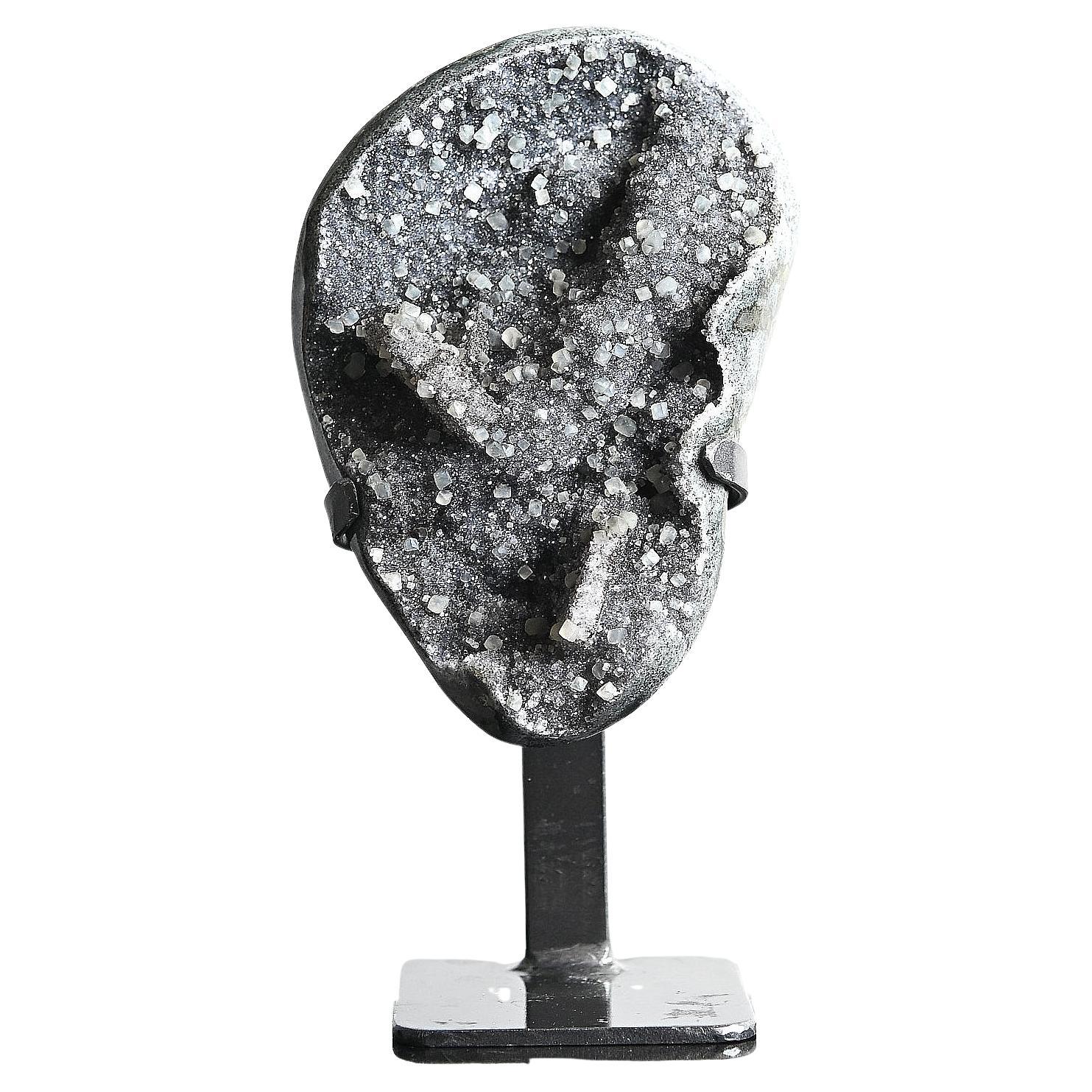 Ametista verde con geode di calcite Specimen naturale su supporto