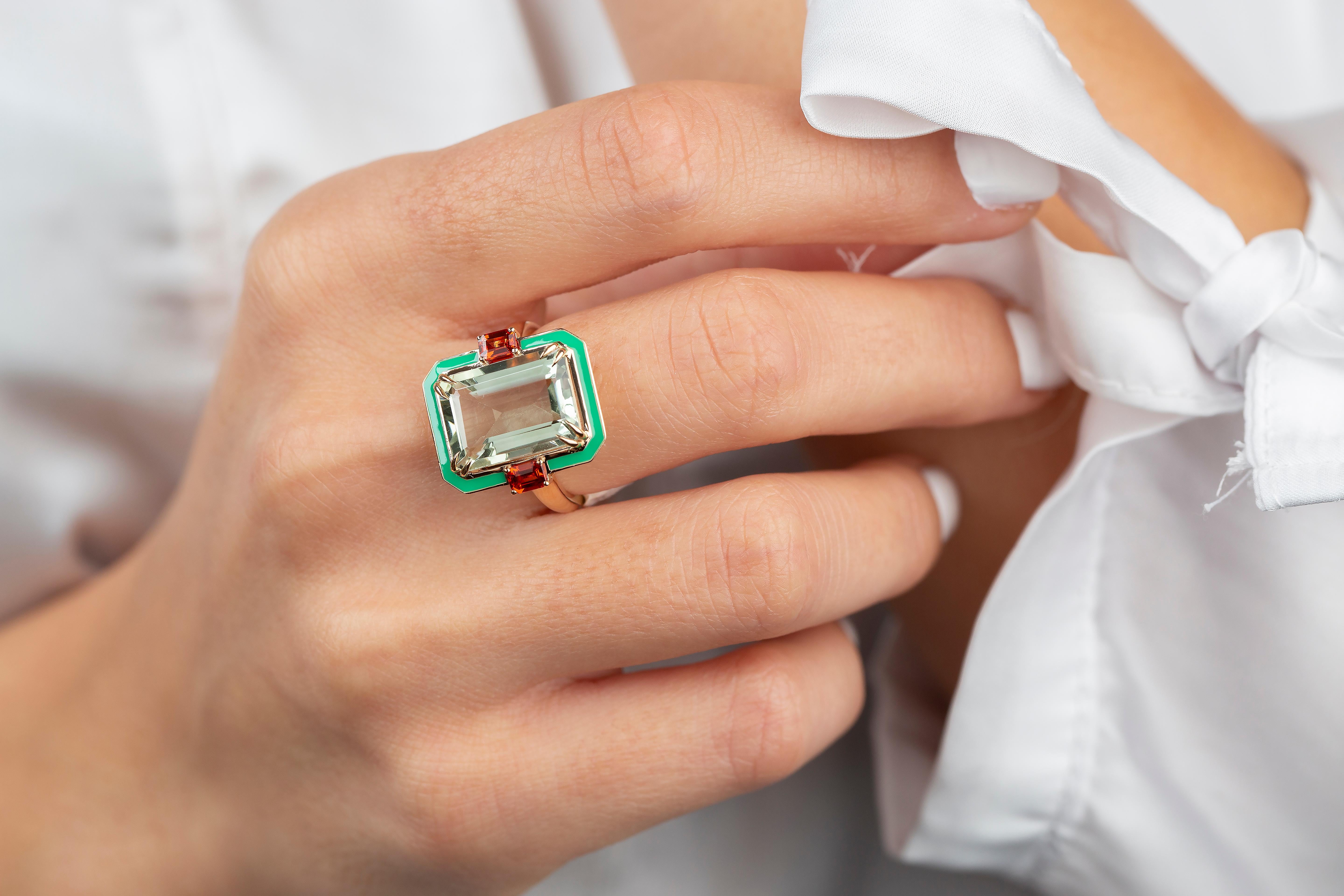 Emerald Cut Green Amethyst Ring, Cocktail Rings, Statement Rings, 925 Silver Gold Plated For Sale