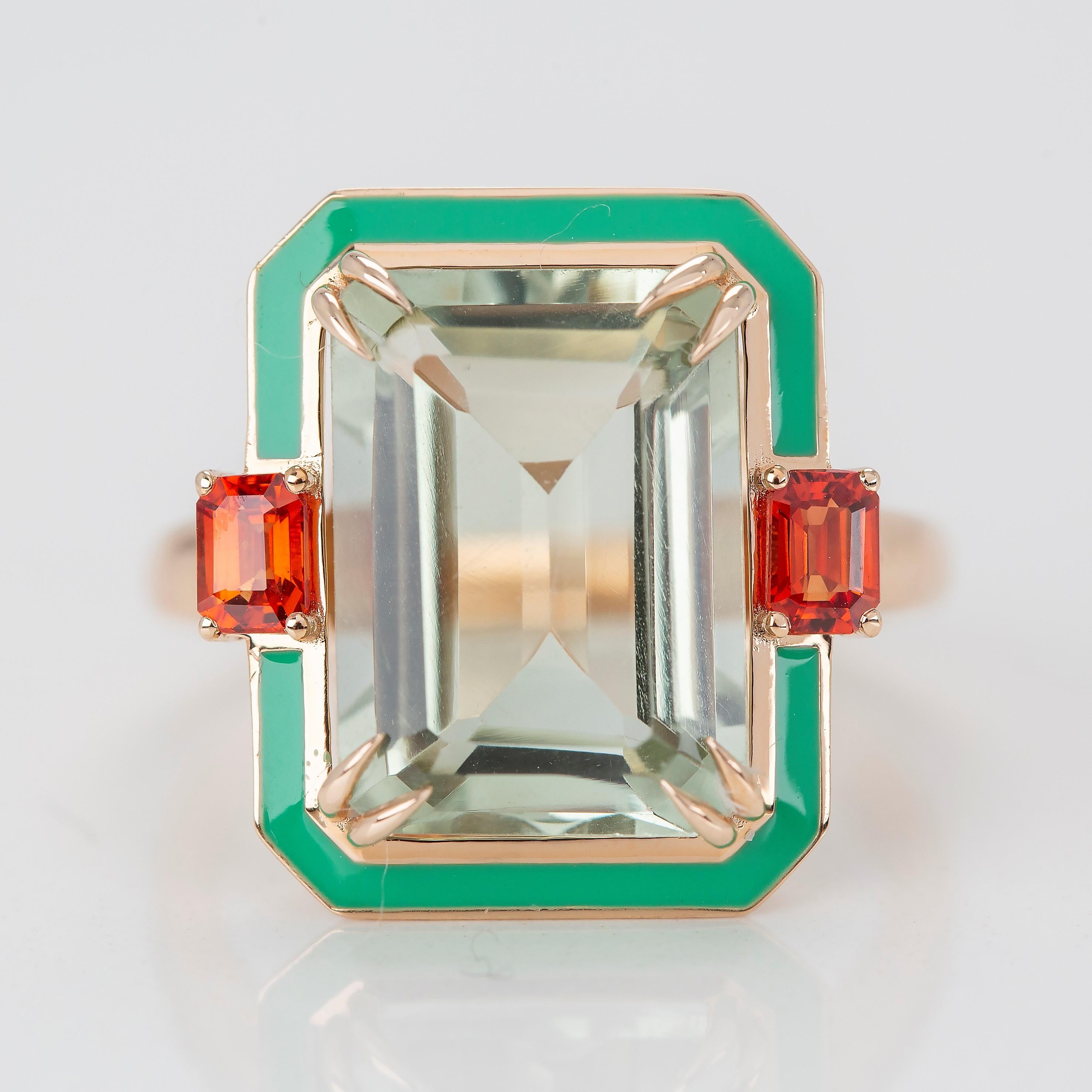 Green Amethyst Ring, Cocktail Rings, Statement Rings, 925 Silver Gold Plated In New Condition For Sale In ISTANBUL, TR
