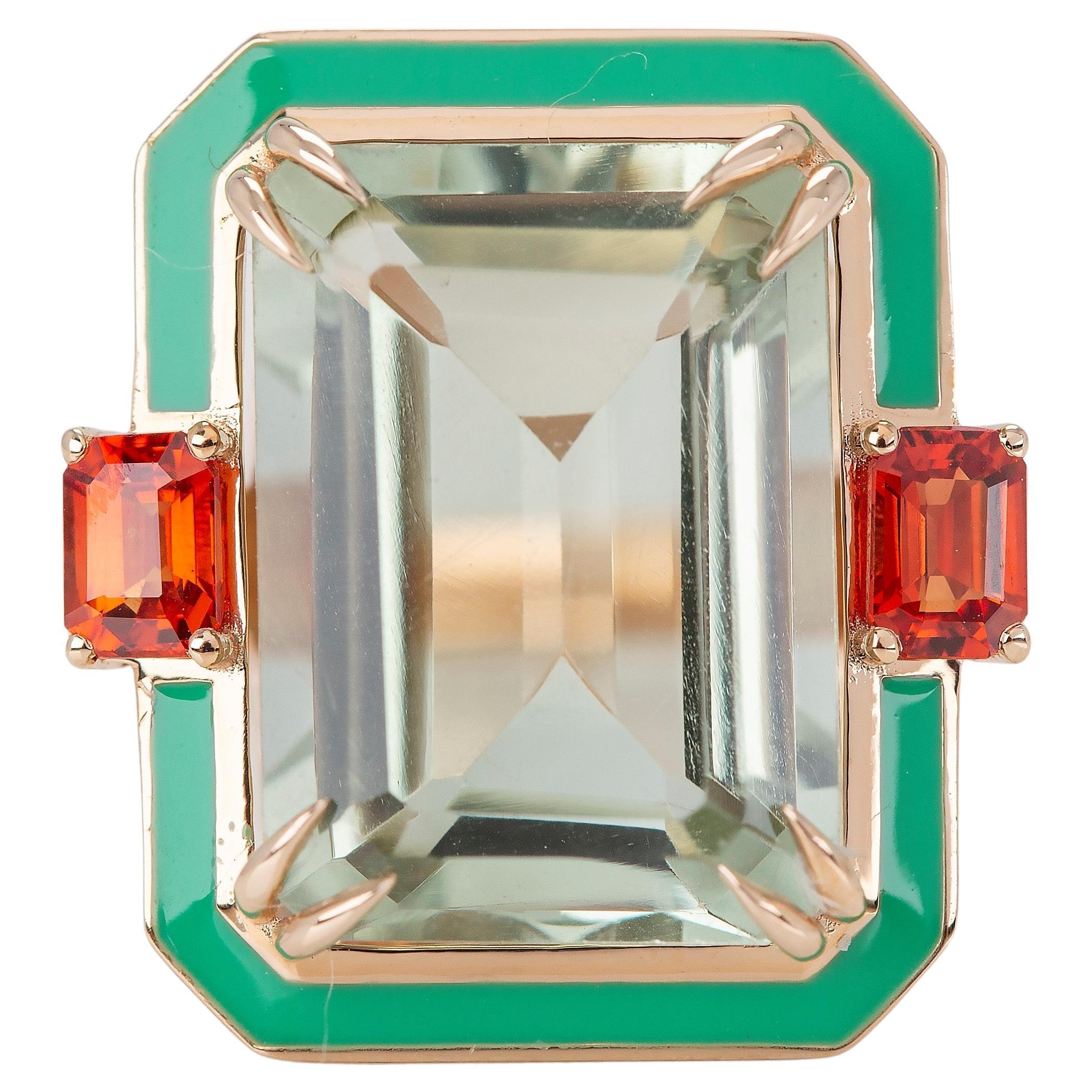 Green Amethyst Ring, Cocktail Rings, Statement Rings, 925 Silver Gold Plated
