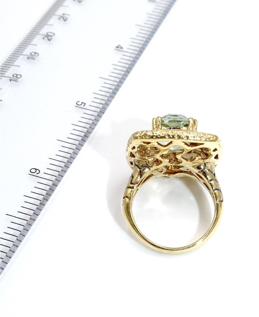 Women's 18K Yellow Gold Green Amethyst and Diamond Ring 