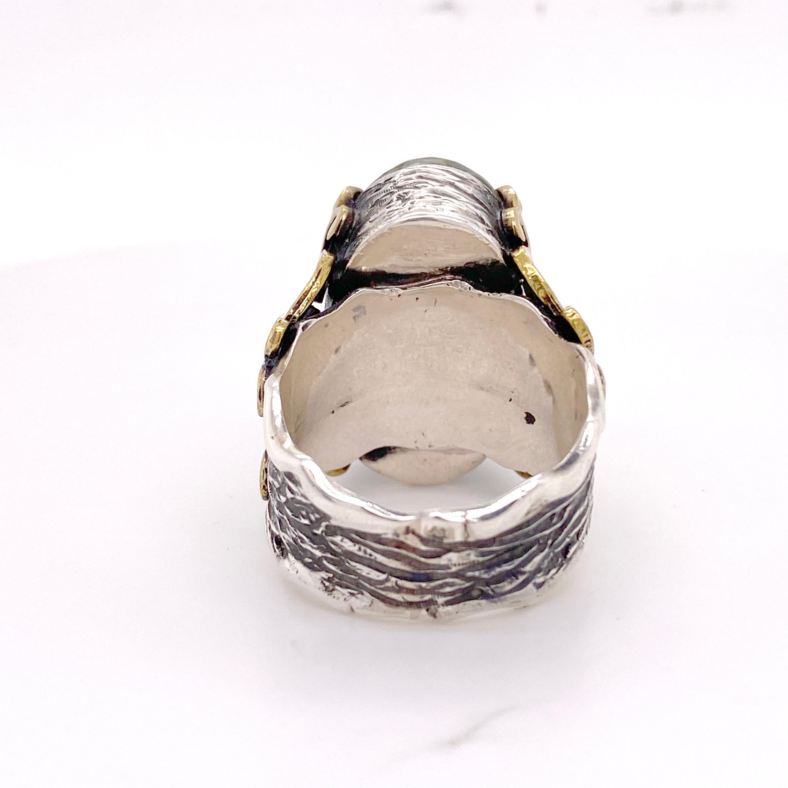 Green Amethyst Ring Original Design with 14 Ct Amethyst Oval Cut, Wide Band In New Condition In Austin, TX