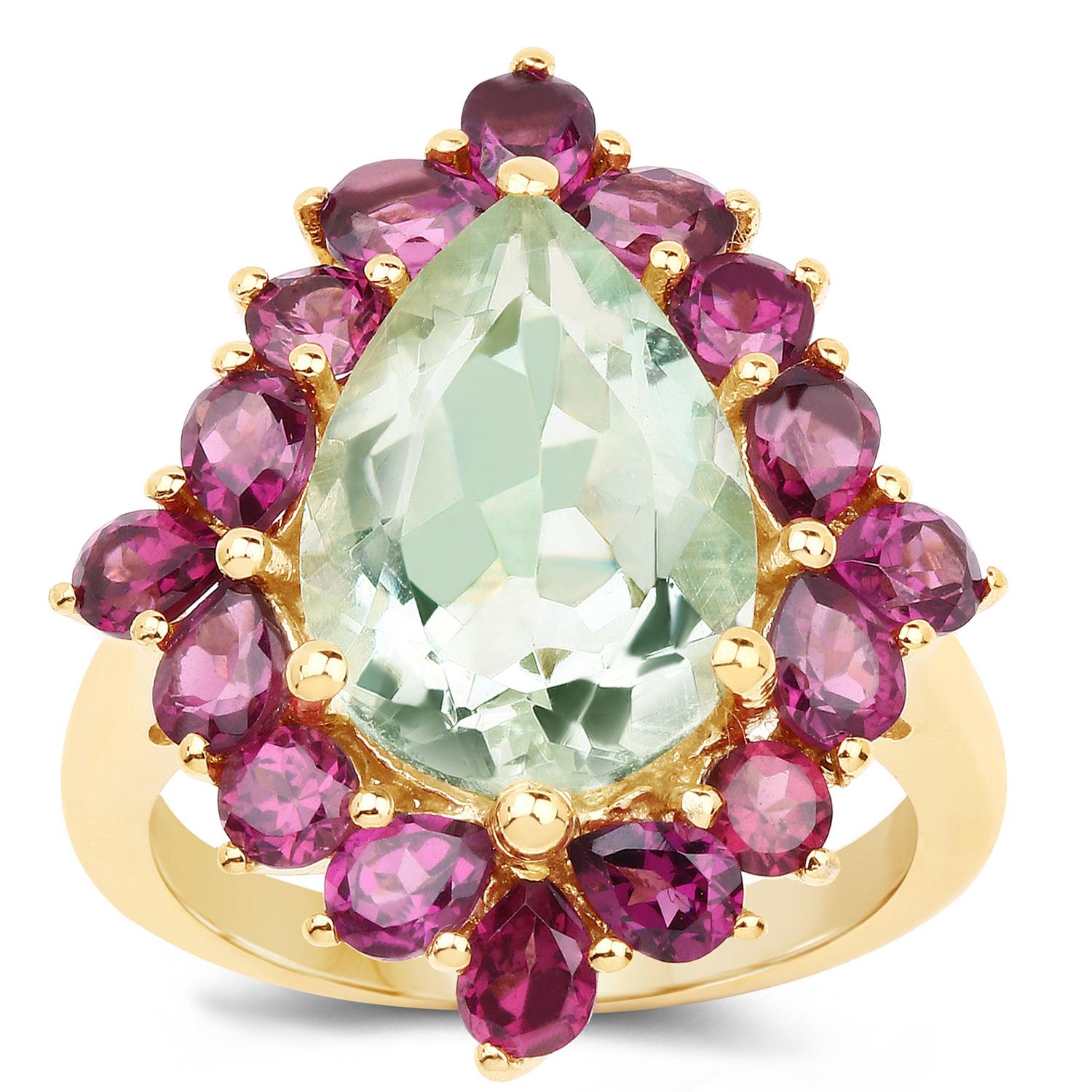 Bague Améthyste verte Rhodolites 7.1 Carats 14K Or Jaune Plaqué Silver Excellent état - En vente à Aliso Viejo, CA
