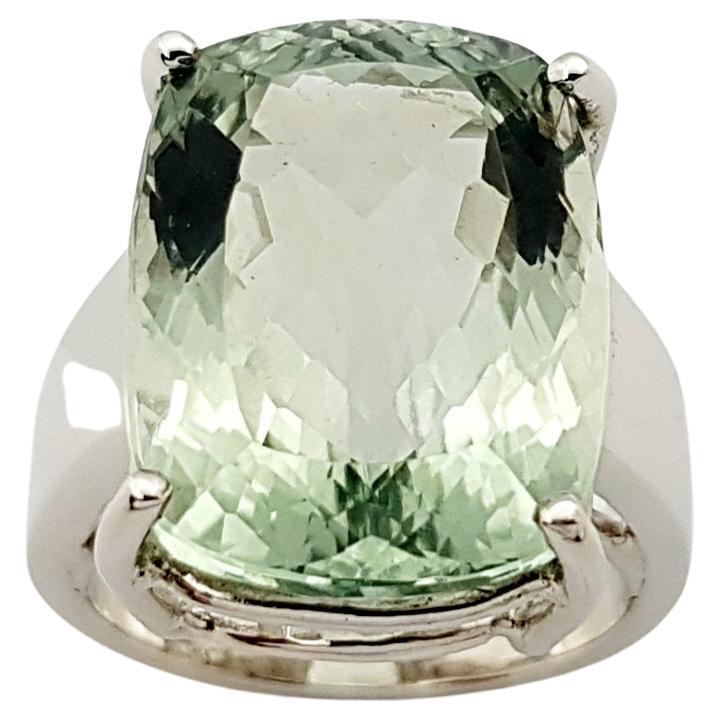 Green Amethyst Ring set in Silver Settings For Sale
