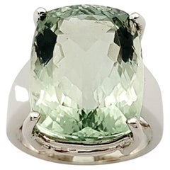 Green Amethyst Ring set in Silver Settings