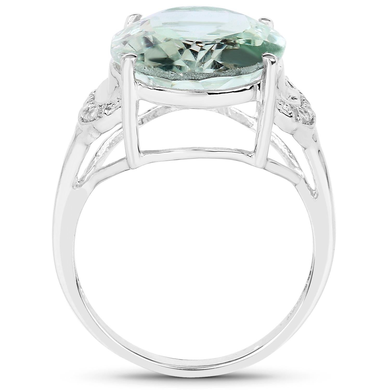 Green Amethyst Ring White Topaz 7.95 Carats Sterling Silver For Sale 1