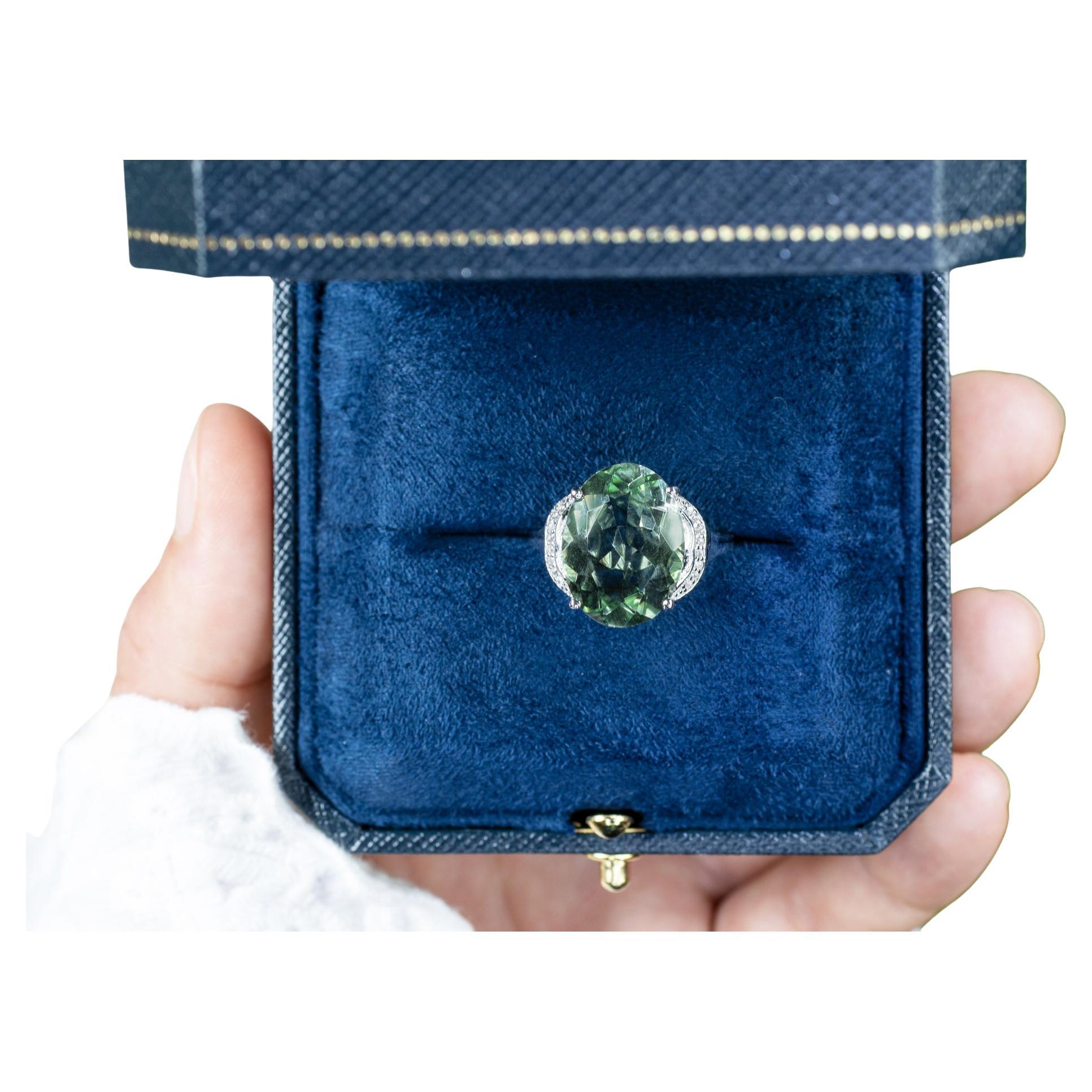 Anello di ametista verde Topazio bianco 7,95 carati A. Silver