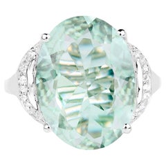 Green Amethyst Ring White Topaz 7.95 Carats Sterling Silver