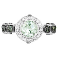 Bague en améthyste verte sertie de diamants verts (1 carat), en argent massif