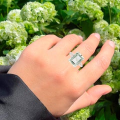 Green Amethyst Ring With White Topaz 10.6 Carats Sterling Silver