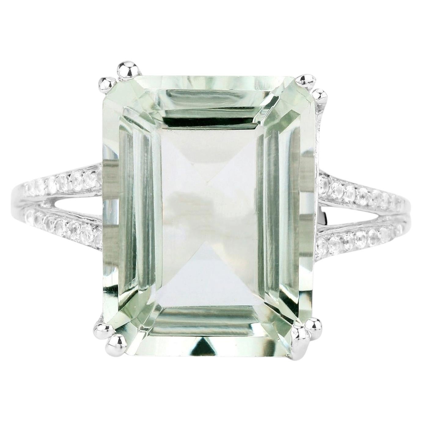 Bague en améthyste verte et topaze blanche 10,6 carats en argent sterling